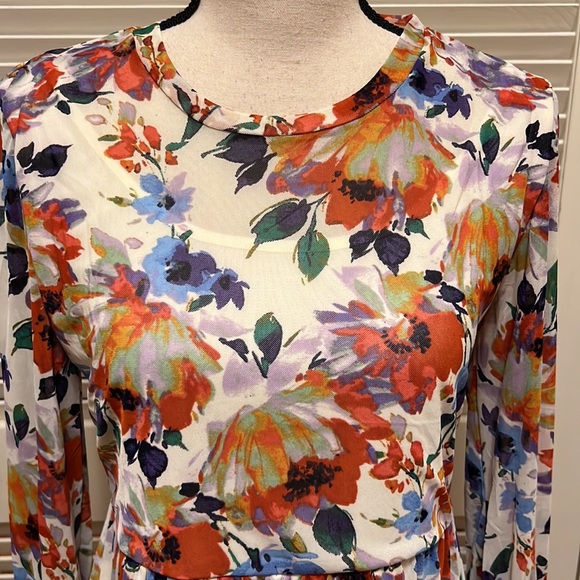 Love by Design Catherine Long Sleeve Mesh Babydoll Dress in Paint Flowers Size M - Picture 5 of 17